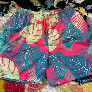 Tropical Monstera Leaves Swim Trunks